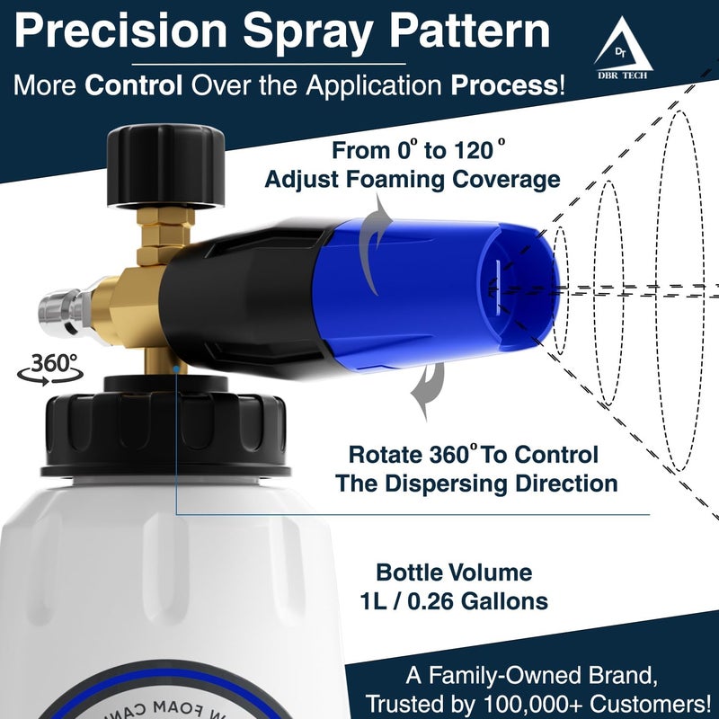 DBR Tech Foam Cannon for Pressure Washer, 1.1mm Orifice, 1000-4000 PSI, 1/4 Inch Quick Connector, Wide Neck and Adjustable Spray, Heavy Duty Car Snow Foam Blaster for Superior Foaming & Deep Clean, Blue - Image 4